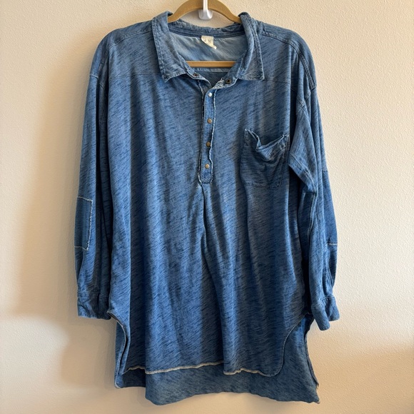 Free People Love This Henley Women’s Blue Tunic Shirt Top We The Free Medium - Picture 3 of 11